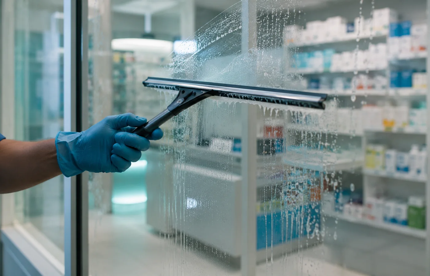 Lavage professionnel d’une vitrine de commerce par Arcadia